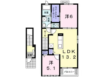 サウスヒル(2LDK/2階)の間取り写真