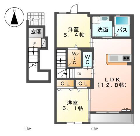 インペリアルコート(2LDK/2階)の間取り写真