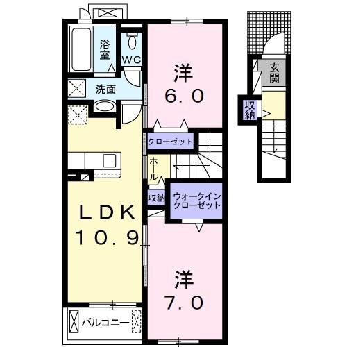 エクセレント中川原3(2LDK/2階)の間取り写真