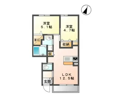 プロニティ・キャトル(2LDK/1階)の間取り写真