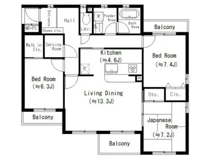 プラネソシエ瑞穂(3LDK/3階)の間取り写真
