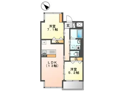 ユニコーン(2LDK/2階)の間取り写真