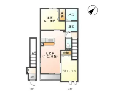 ピエトラ・ディーオⅠ(2LDK/2階)の間取り写真