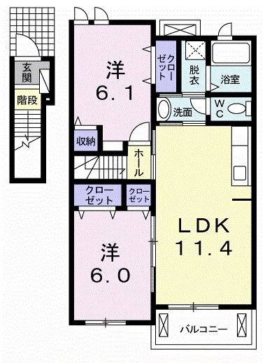 シャルロットⅠ(2LDK/2階)の間取り写真