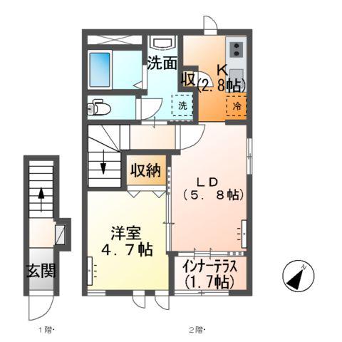マウントリバー Ⅱ(1LDK/2階)の間取り写真