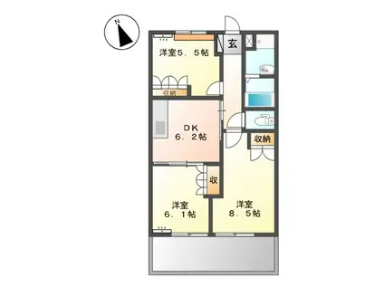 エスポアールC(3DK/2階)の間取り写真