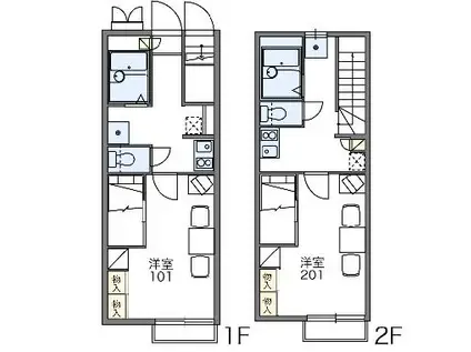 レオパレスカーサ コンフォート(1K/1階)の間取り写真