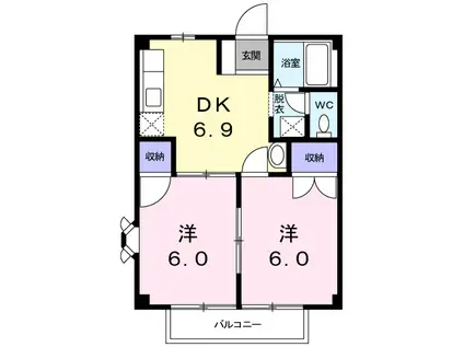 スウィートハイム(2DK/2階)の間取り写真