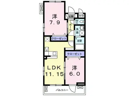ヴェルメイユ(2LDK/1階)の間取り写真