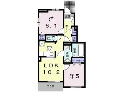 グランベルⅡ(2LDK/1階)の間取り写真