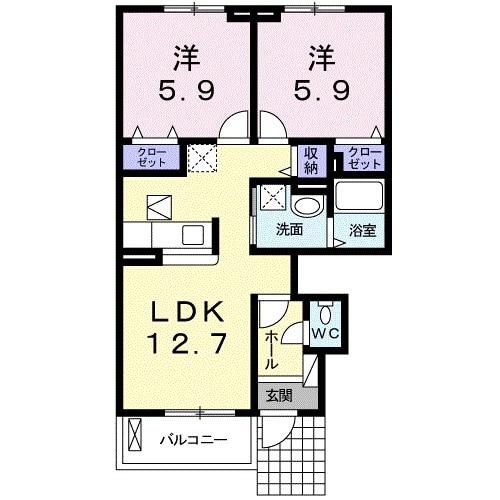 アーバングレイスⅤ(2LDK/1階)の間取り写真