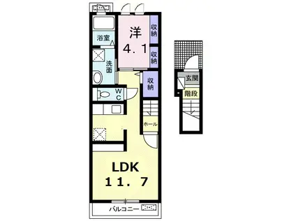 シャンブル S2(1LDK/2階)の間取り写真