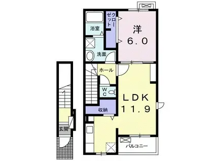 ケー・ビー・アイ Ⅴ(1LDK/2階)の間取り写真