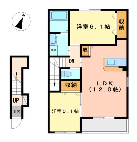 サンシャインハイツ(2LDK/2階)の間取り写真