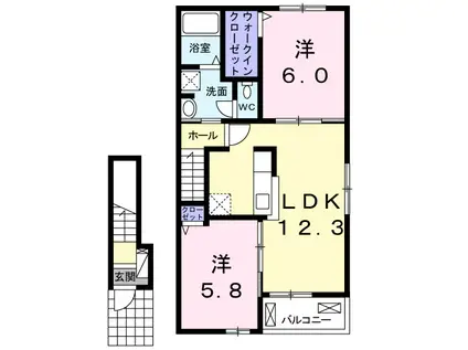 メルティングポット 琴寄Ⅰ(2LDK/2階)の間取り写真