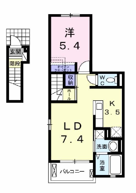 プロムナードⅡ(1LDK/2階)の間取り写真