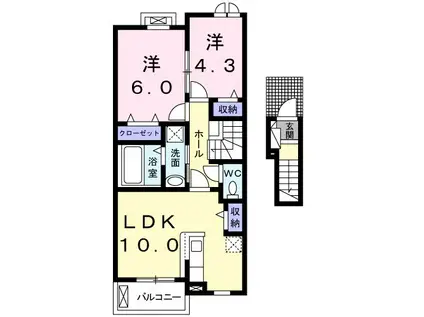 プラシードⅡ(2LDK/2階)の間取り写真