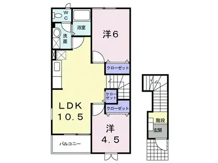 貴宝苑 Ⅱ(2LDK/2階)の間取り写真