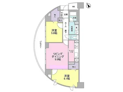 アーバンライフ月島駅前ウエスト(2LDK/9階)の間取り写真