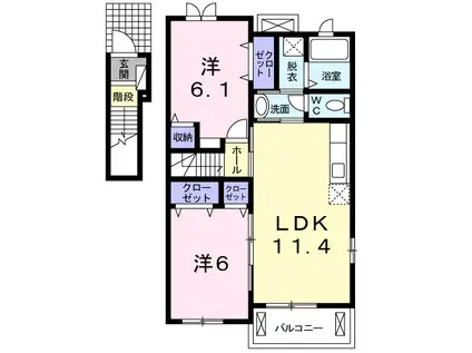 プロムナード郷中A(2LDK/2階)の間取り写真