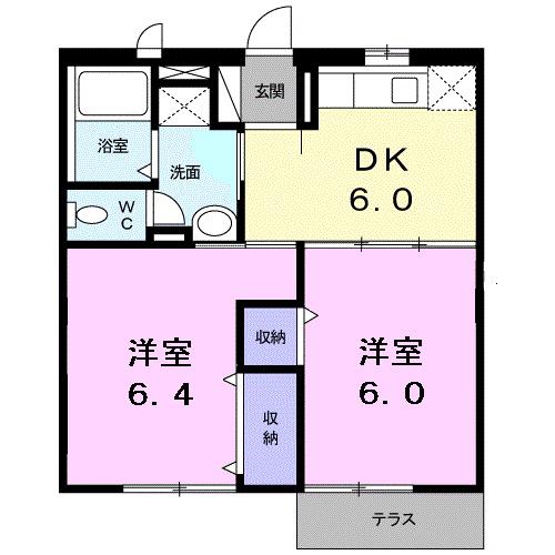 ファミール大門A(2DK/1階)の間取り写真