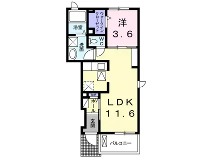 フェアリーテイルⅡ(1LDK/1階)の間取り写真