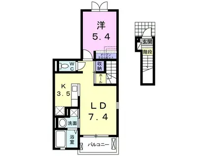 ビブレストⅤ A(1LDK/2階)の間取り写真