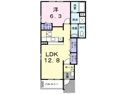 サンプラザB(1LDK/1階)の間取り写真