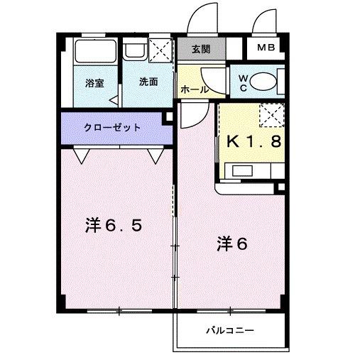 ブリッジハウスⅡ(2K/2階)の間取り写真