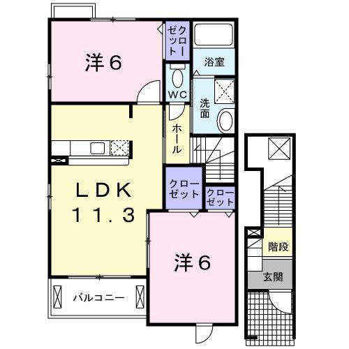 プリムローズA(2LDK/2階)の間取り写真