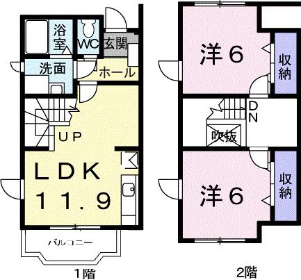 M・MハイツⅡB(2LDK/1階)の間取り写真