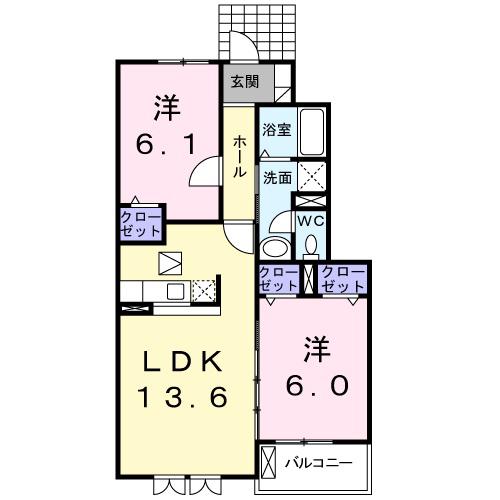 ティエラⅢ(2LDK/1階)の間取り写真