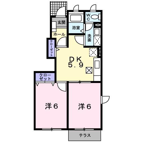 ヴィラシックⅡ(2DK/1階)の間取り写真
