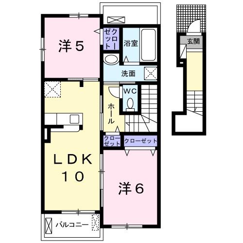 ひなたⅡB(2LDK/2階)の間取り写真