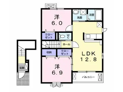 エクセレント・ヴィラB(2LDK/2階)の間取り写真
