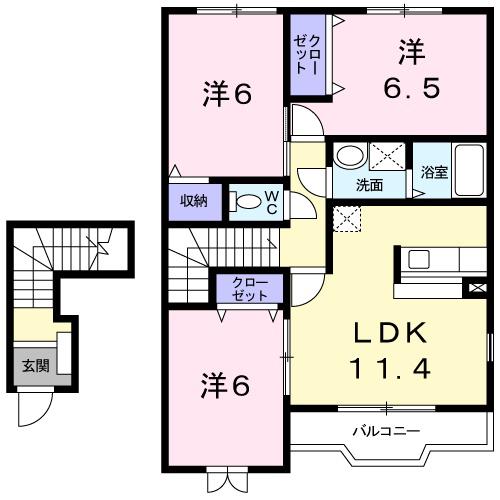 パークサイドハウスJ・Ⅱ(3LDK/2階)の間取り写真