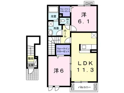 ジャルダンC(2LDK/2階)の間取り写真