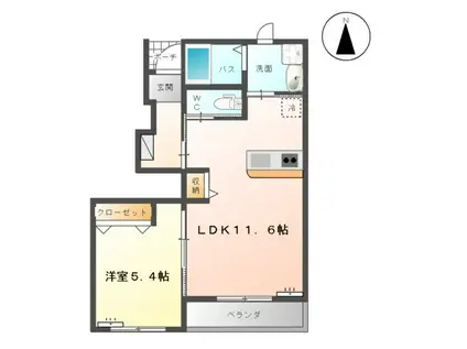 プランドール2ND(1LDK/1階)の間取り写真
