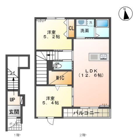シャイン・ヒルズ 2番館(2LDK/2階)の間取り写真