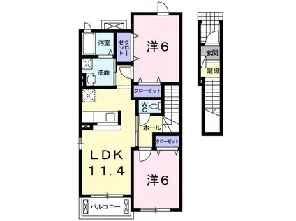 シャン・ド・フルールⅢ(2LDK/2階)の間取り写真