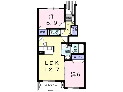 シェーヌⅡ(2LDK/1階)の間取り写真