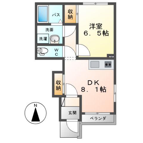 スズランⅡ(1DK/1階)の間取り写真