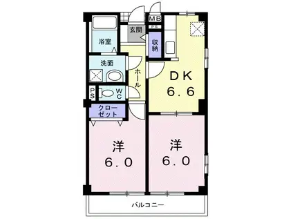 ヴァイオレット(2DK/2階)の間取り写真