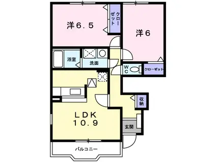 エアリー・ガーデンD(2LDK/1階)の間取り写真