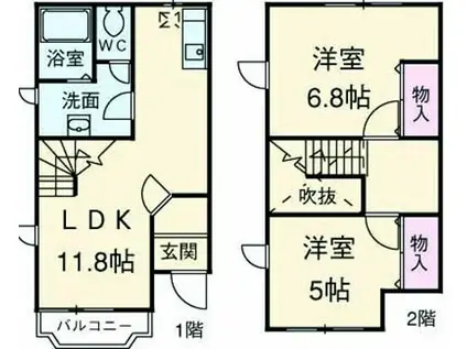 MMハイツⅡーA(2LDK/1階)の間取り写真