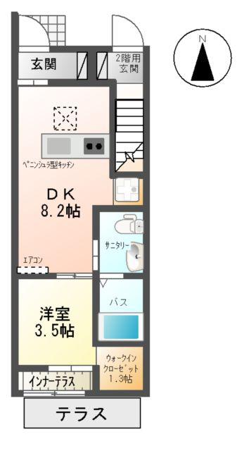 グラン エクシード(1SDK/1階)の間取り写真