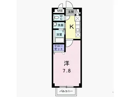プランドールB(1K/2階)の間取り写真