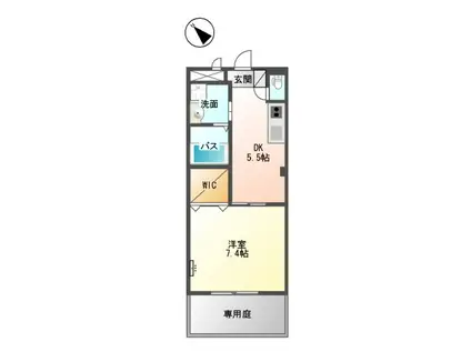 グランドハイム福津(1DK/1階)の間取り写真