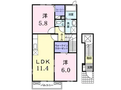 マーヴェラス空Ⅴ(2LDK/2階)の間取り写真