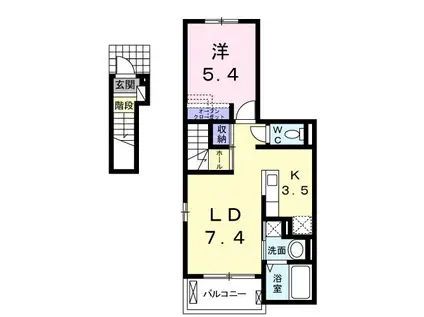 URARAⅡA(1LDK/2階)の間取り写真